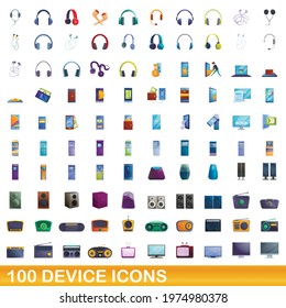 100 device icons set. Cartoon illustration of 100 device icons vector set isolated on white background