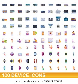 100 device icons set. Cartoon illustration of 100 device icons vector set isolated on white background
