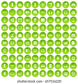 100 device icons set green circle isolated on white background vector illustration