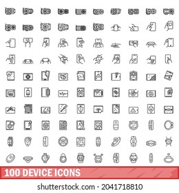 100 Geräte-Symbole gesetzt. Konfektionäre Illustration von 100 Pendelsymbolen, Vektorset einzeln auf weißem Hintergrund