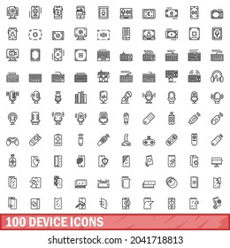 100 device icons set. Outline illustration of 100 device icons vector set isolated on white background