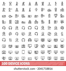 100 device icons set. Outline illustration of 100 device icons vector set isolated on white background