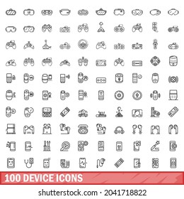 100 device icons set. Outline illustration of 100 device icons vector set isolated on white background