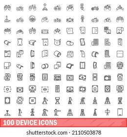 100 device icons set. Outline illustration of 100 device icons vector set isolated on white background