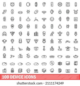 100 device icons set. Outline illustration of 100 device icons vector set isolated on white background