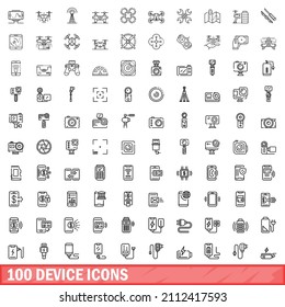 100 device icons set. Outline illustration of 100 device icons vector set isolated on white background