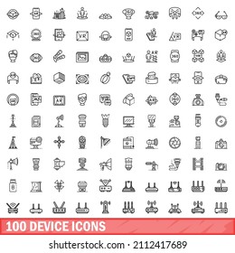 100 device icons set. Outline illustration of 100 device icons vector set isolated on white background