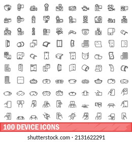 100 device icons set. Outline illustration of 100 device icons vector set isolated on white background