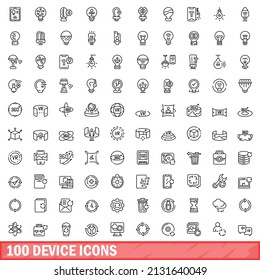 100 device icons set. Outline illustration of 100 device icons vector set isolated on white background