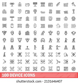 100 device icons set. Outline illustration of 100 device icons vector set isolated on white background