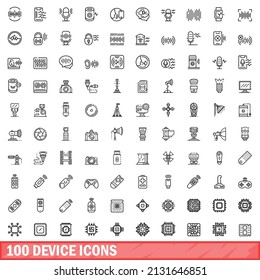 100 device icons set. Outline illustration of 100 device icons vector set isolated on white background