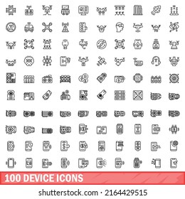 100 device icons set. Outline illustration of 100 device icons vector set isolated on white background