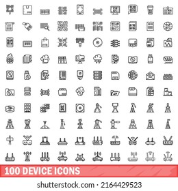 100 device icons set. Outline illustration of 100 device icons vector set isolated on white background