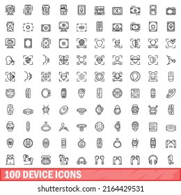 100 device icons set. Outline illustration of 100 device icons vector set isolated on white background