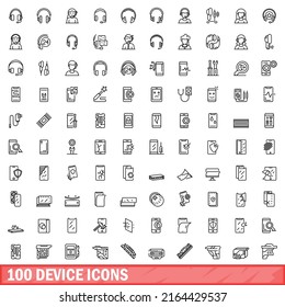 100 iconos de dispositivo. Ilustración de esquema de 100 iconos de dispositivo conjunto de vectores aislado en fondo blanco