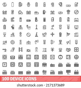 100 device icons set. Outline illustration of 100 device icons vector set isolated on white background