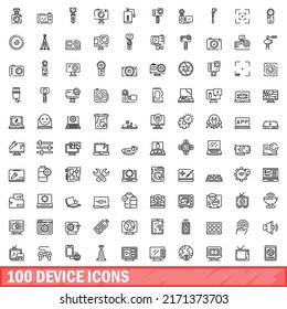 100 device icons set. Outline illustration of 100 device icons vector set isolated on white background