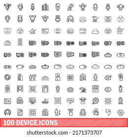 100 device icons set. Outline illustration of 100 device icons vector set isolated on white background