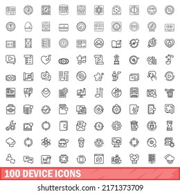100 device icons set. Outline illustration of 100 device icons vector set isolated on white background