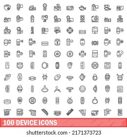 100 device icons set. Outline illustration of 100 device icons vector set isolated on white background