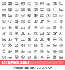 100 device icons set. Outline illustration of 100 device icons vector set isolated on white background