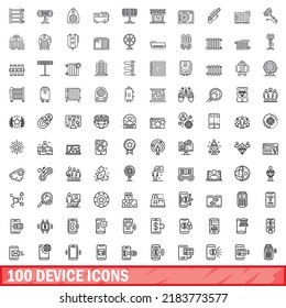 100 device icons set. Outline illustration of 100 device icons vector set isolated on white background