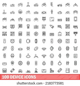 100 Geräte-Symbole gesetzt. Konfektionäre Illustration von 100 Pendelsymbolen, Vektorset einzeln auf weißem Hintergrund