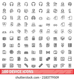 100 device icons set. Outline illustration of 100 device icons vector set isolated on white background