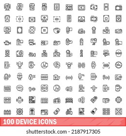 100 device icons set. Outline illustration of 100 device icons vector set isolated on white background