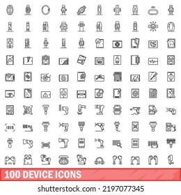 100 device icons set. Outline illustration of 100 device icons vector set isolated on white background