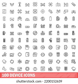 100 device icons set. Outline illustration of 100 device icons vector set isolated on white background