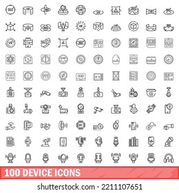 100 device icons set. Outline illustration of 100 device icons vector set isolated on white background
