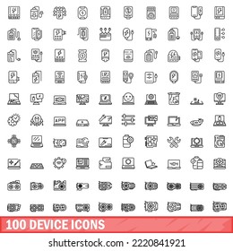 100 device icons set. Outline illustration of 100 device icons vector set isolated on white background