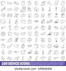 100 device icons set in outline style for any design vector illustration