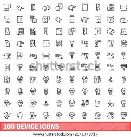 100 device icons set. Outline illustration of 100 device icons vector set isolated on white background