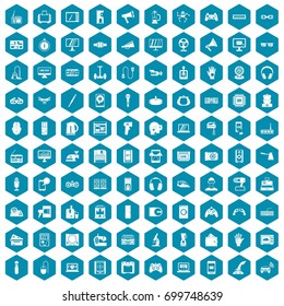 100 device icons set in sapphirine hexagon isolated vector illustration