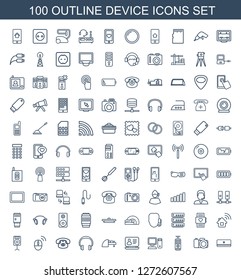 100 device icons. Trendy device icons white background. Included outline icons such as air conditioner, camera, remote control, pc, laptop, MRI. device icon for web and mobile.