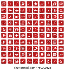 100 diagnostic icons set in grunge style red color isolated on white background vector illustration