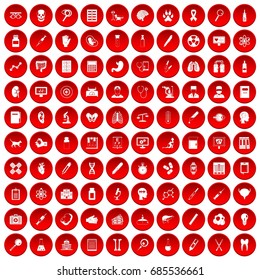 100 diagnostic icons set in red circle isolated on white vectr illustration