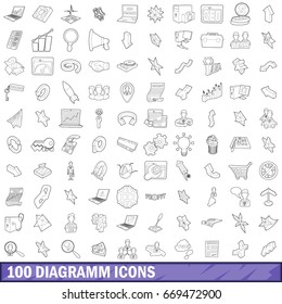 100 diagramm icons set in outline style for any design vector illustration