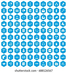 100 dialog icons set in blue hexagon isolated vector illustration