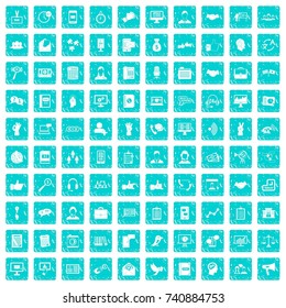 100 dialog icons set in grunge style blue color isolated on white background vector illustration