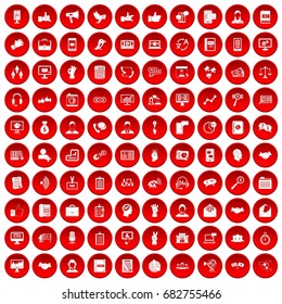 100 dialog icons set in red circle isolated on white vector illustration