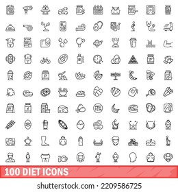 100 diet icons set. Outline illustration of 100 diet icons vector set isolated on white background