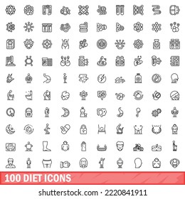 100 diet icons set. Outline illustration of 100 diet icons vector set isolated on white background