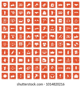 100 different gestures icons set in grunge style orange color isolated on white background vector illustration