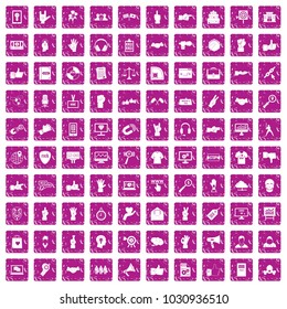 100 different gestures icons set in grunge style pink color isolated on white background vector illustration