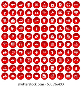 100 different gestures icons set in red circle isolated on white vectr illustration