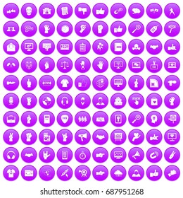 100 different gestures icons set in purple circle isolated vector illustration