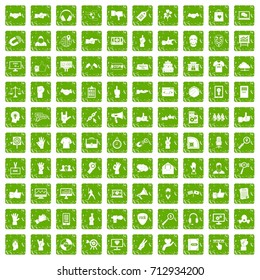 100 different gestures icons set in grunge style green color isolated on white background vector illustration